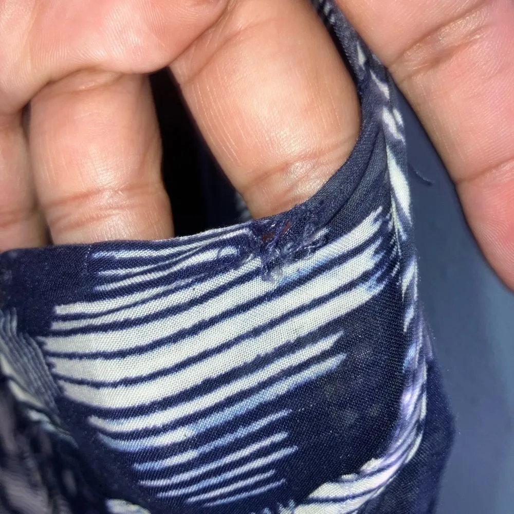 Maeve Anthropologie Navy and Cream Patterned Floral Midi flowy Dress Medium FLAW - Image 10