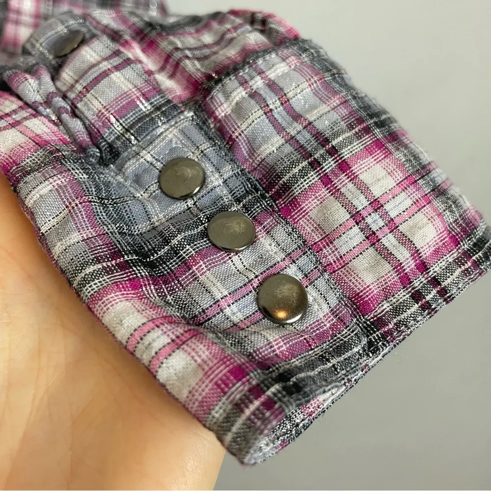 Ariat Western Shirt Women Metallic Pink White Gray Medium Skull Stud Embellished - Image 2