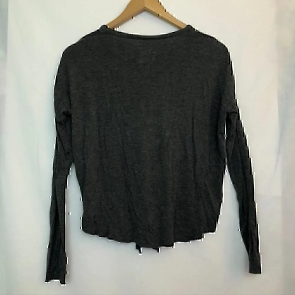 CHASER Tie Knot Front Boxy High Hi Low Hi-Lo Tee Gray Long Sleeve Viscose Rayon - Image 7