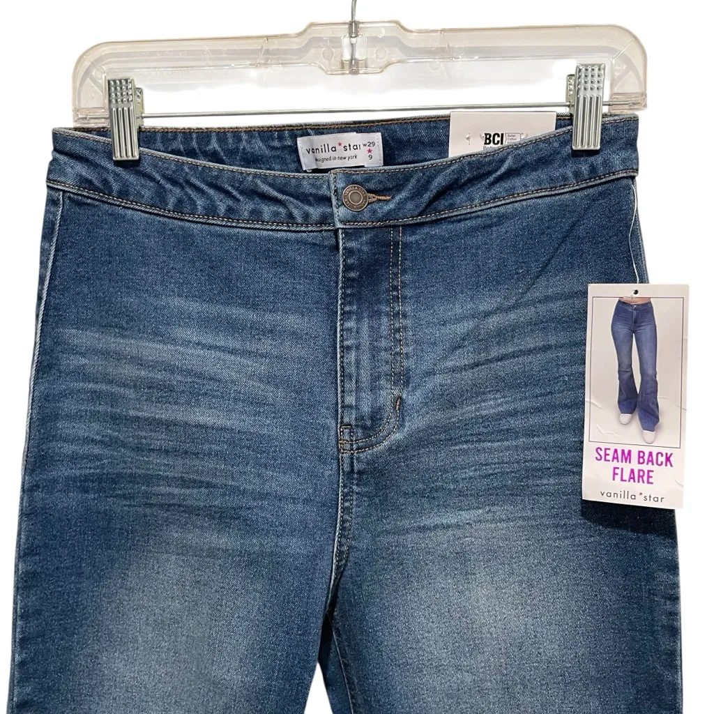 Vanilla Star Seam Back Flare Distressed Blue Jeans Womens Junior Size 9 W29 - Image 3