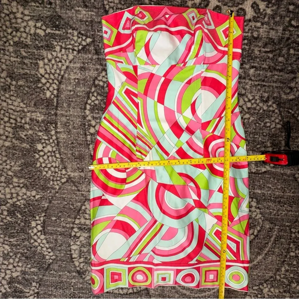 Melly M Women’s 0 White Pink Blue Green Abstract Geometric Print Strapless Dress - Image 7