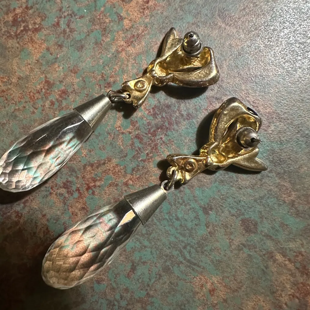 Vintage Black Bow Crystal Drop Earrings - Image 2