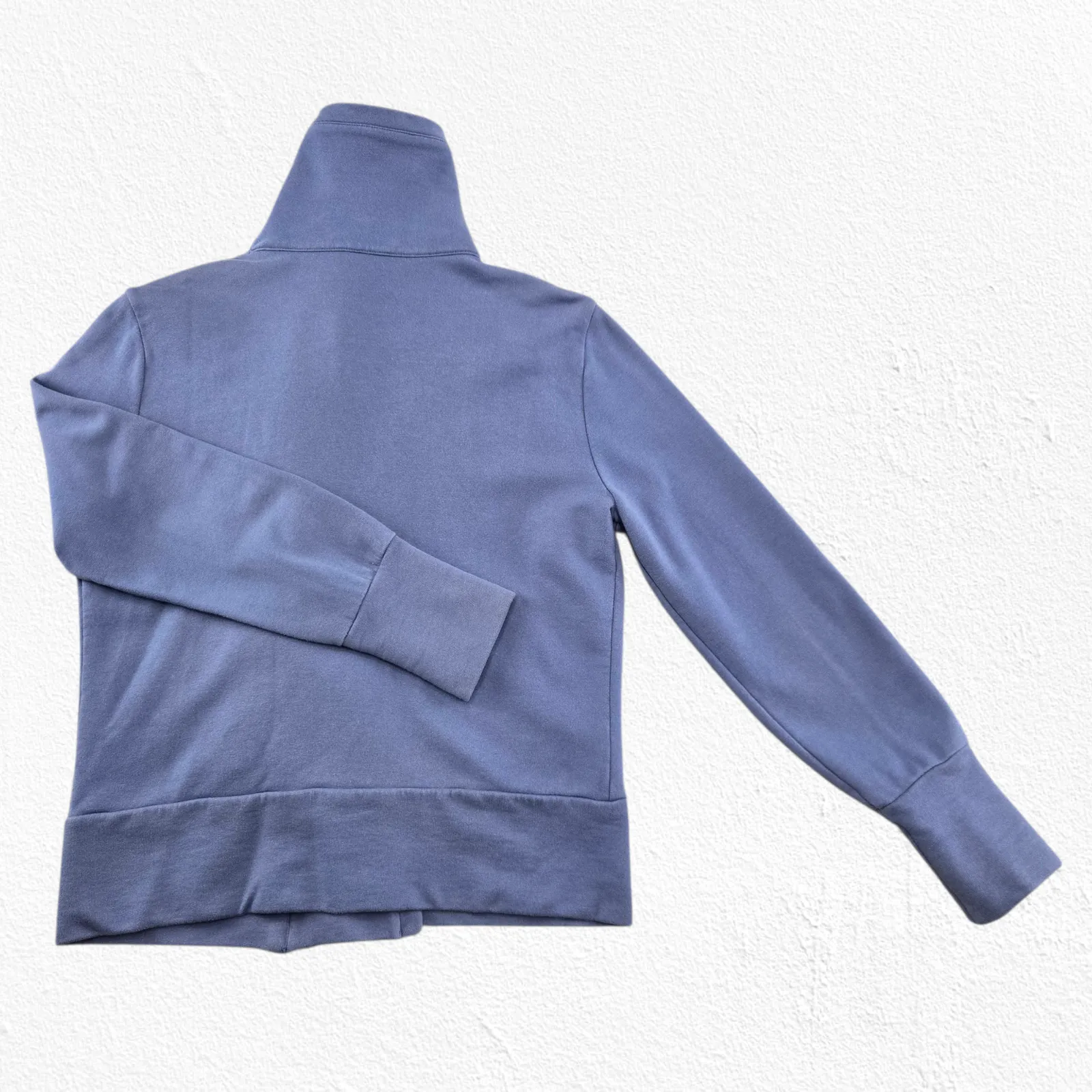 Y2K St John Sport Blue Knit Jacket Shearling Collar Asymmetrical Zip Size Medium - Image 11