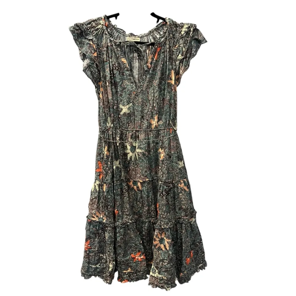 Ulla Johnson Rema Silk Floral Dress Size 6 Medium Malachite Color Tie Neck Sash - Image 4