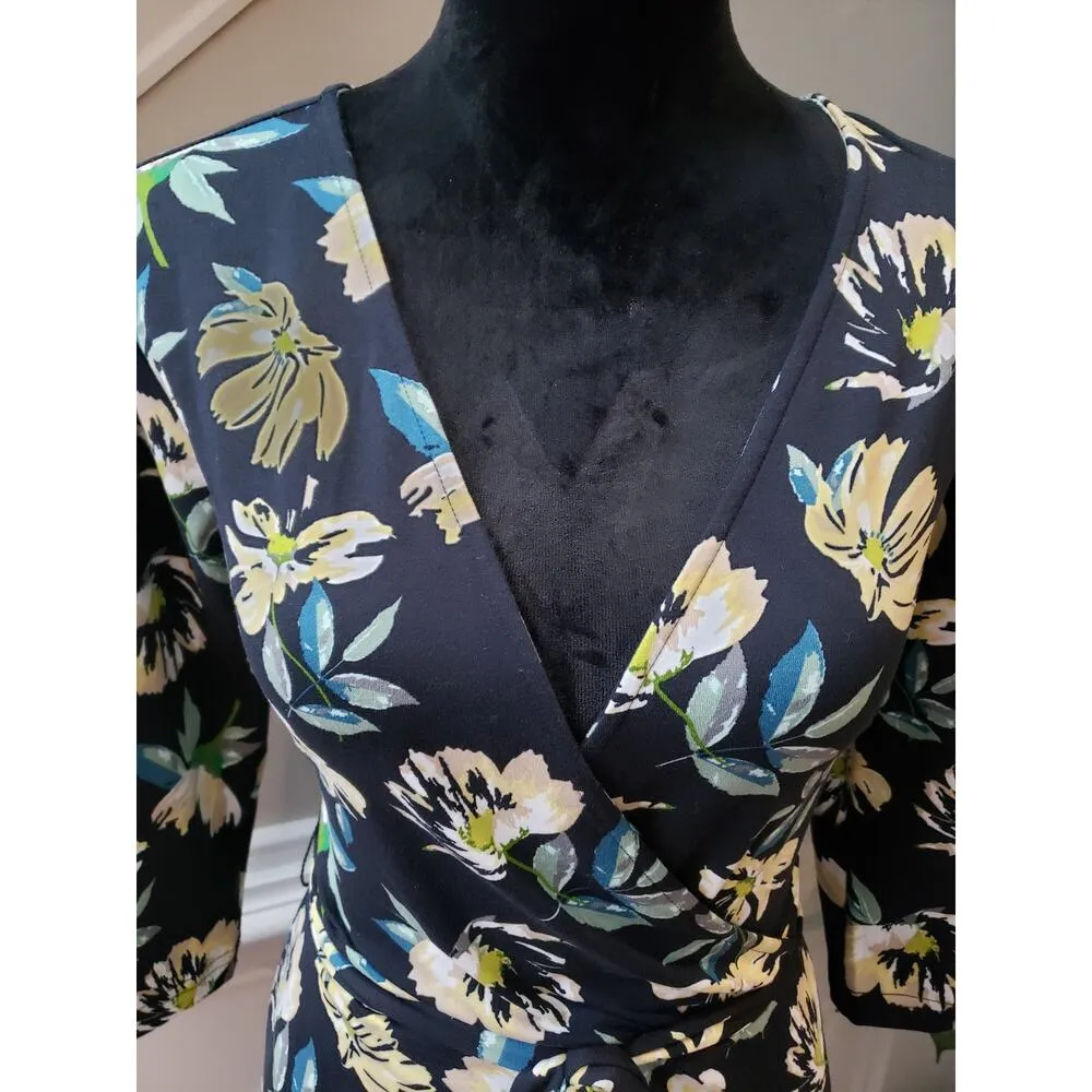 Serra Dress Women S Black Floral Wrap Belted Polyester Spandex V-Neck - Image 6