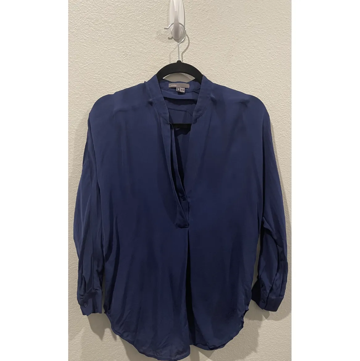 Vince . Silk Banded Navy Collar Blouse - Image 2