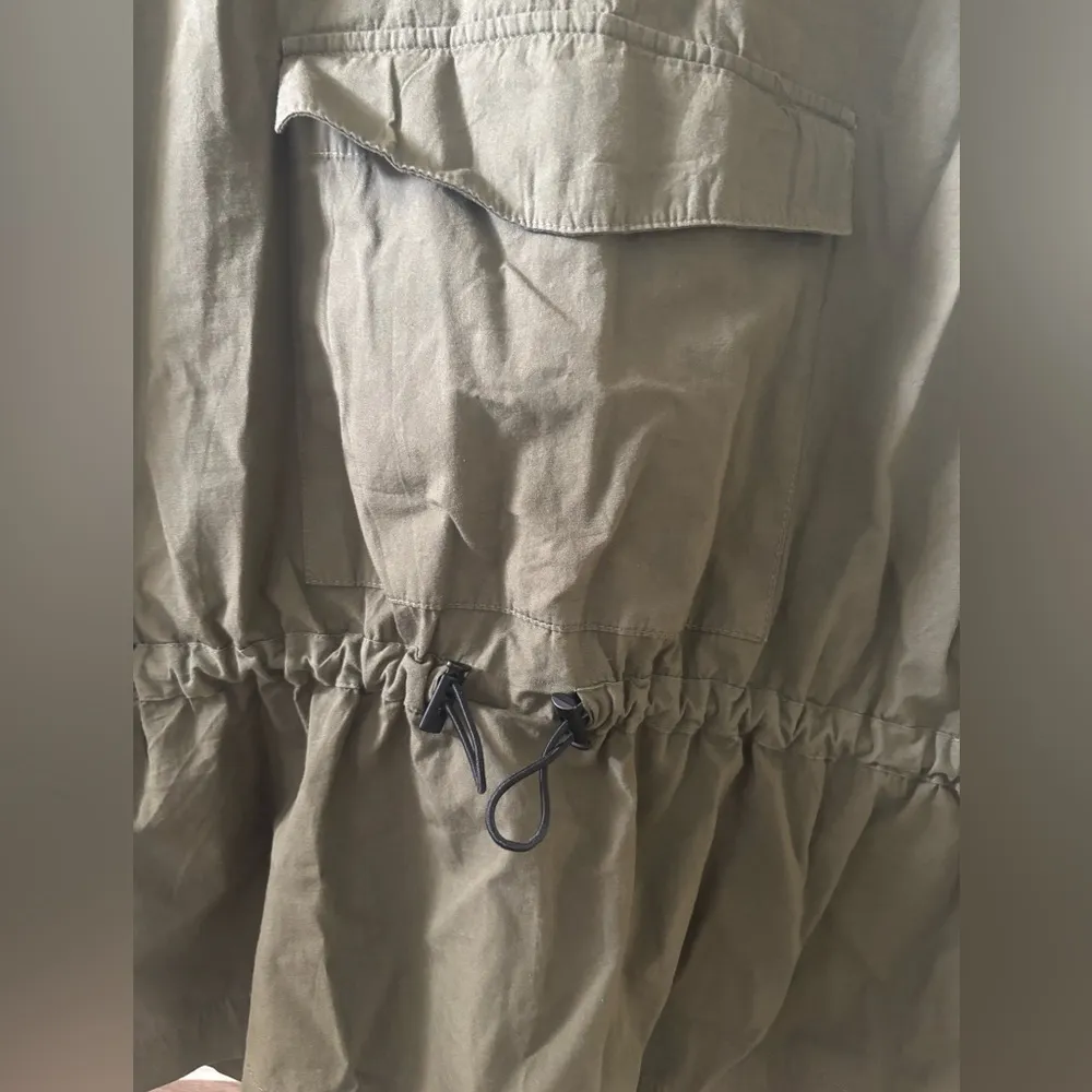 Zara Jacket Green 100% Cotton 3/4 Sleeve Drawstring Waist Pullover - Sz Small - Image 3