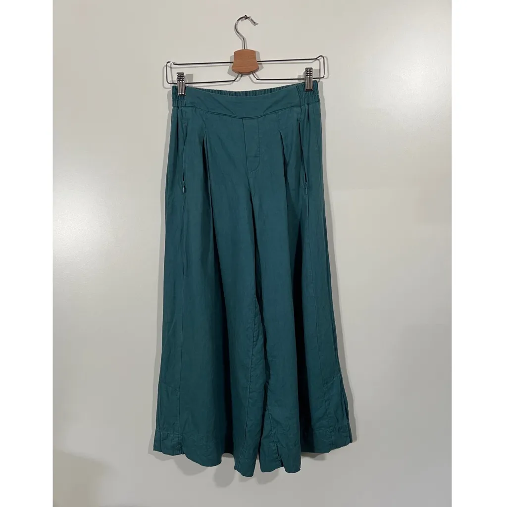 Athleta Playa Linen Wide Leg Crop Pants in Turquoise Size 2 - Image 3
