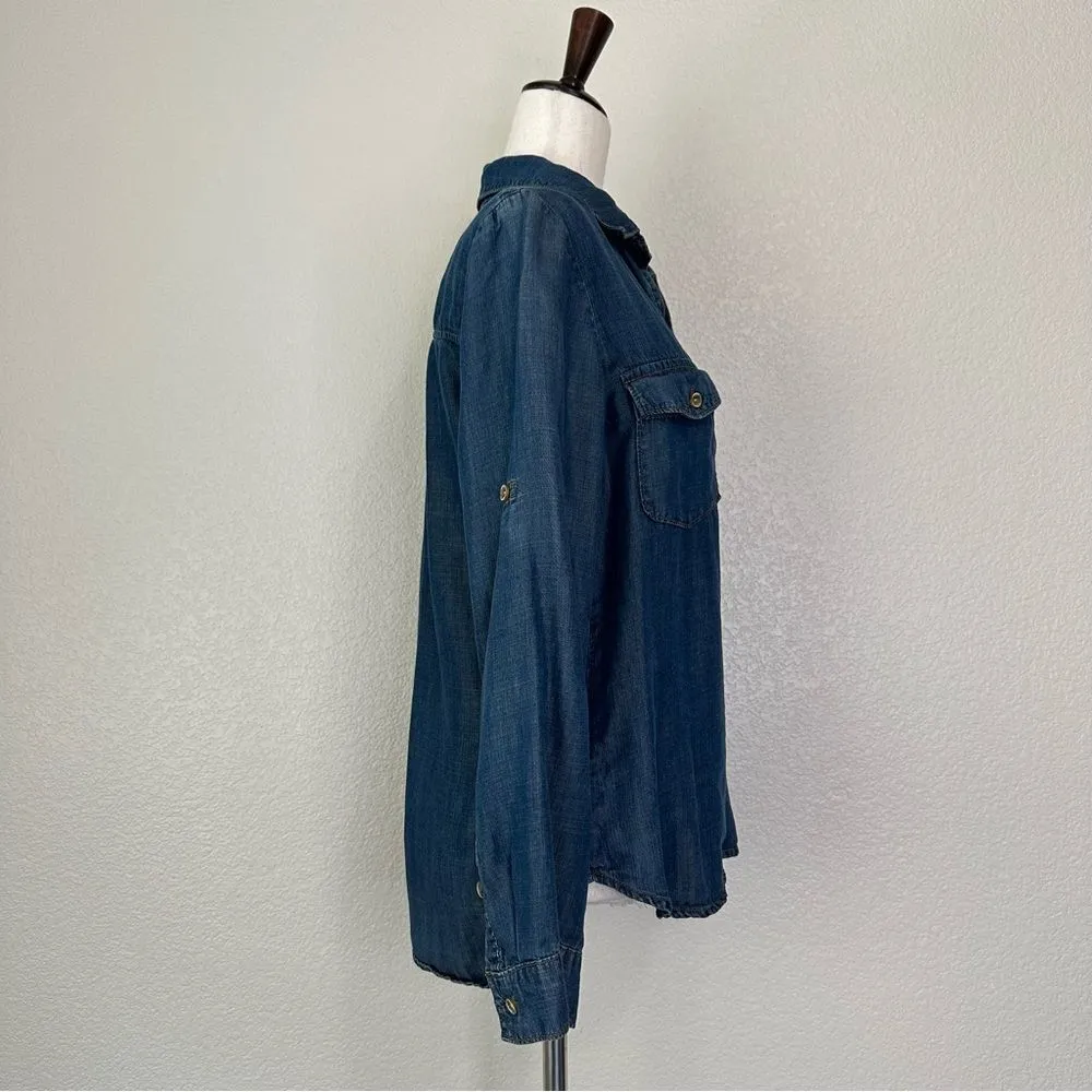 Anthropologie Cloth & Stone 100% Tencel Chambray Pop Over Top - Image 6