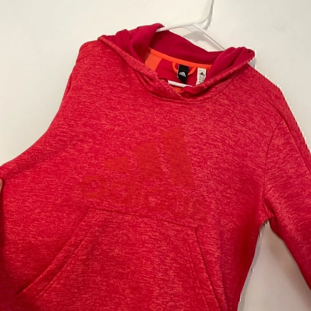 ADIDAS Climawarm Team Issue Fleece Pullover Logo Hoodie Red Active Sweatshirt L - Image 5