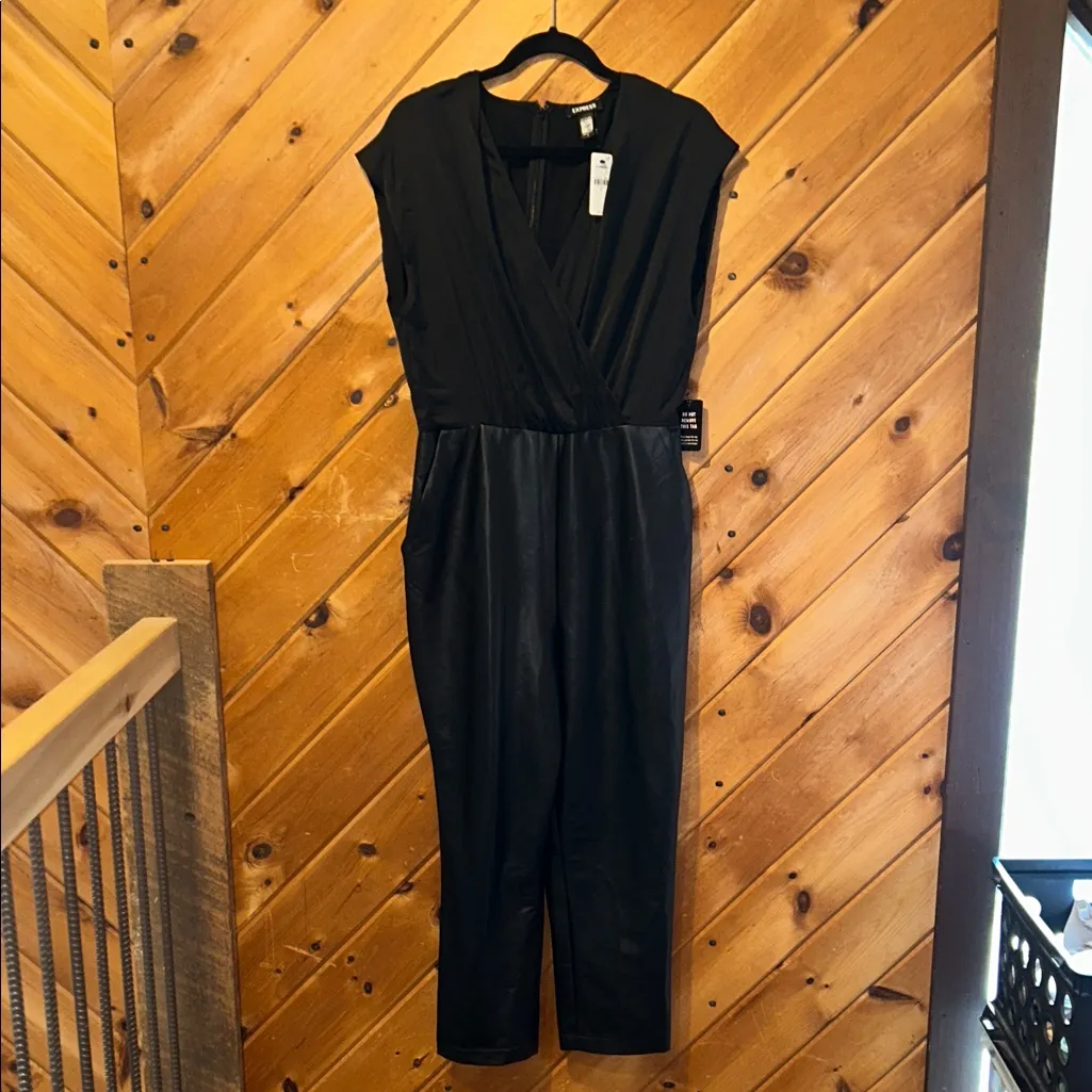 Express cap sleeve faux leather black jumpsuit NWT - Image 6