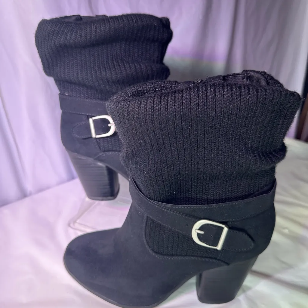 Torrid Black Heeled Boots with Knit Cuff - Image 2