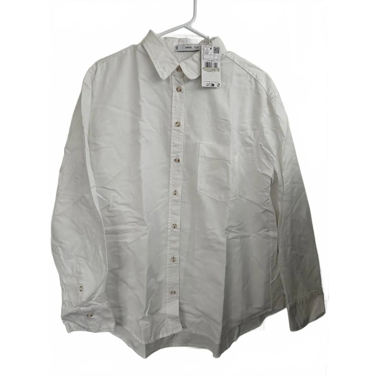 Mango Long Sleeved Cotton Shirt Off White NWT Size 8/Large - Image 7