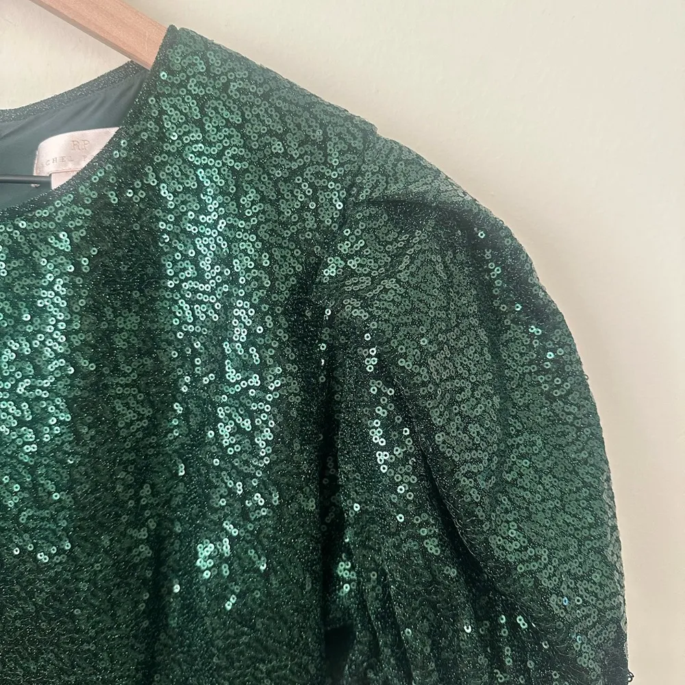 Rachel Parcell Bias Sequin Short Puff Sleeve Dress Green Medium - Image 3