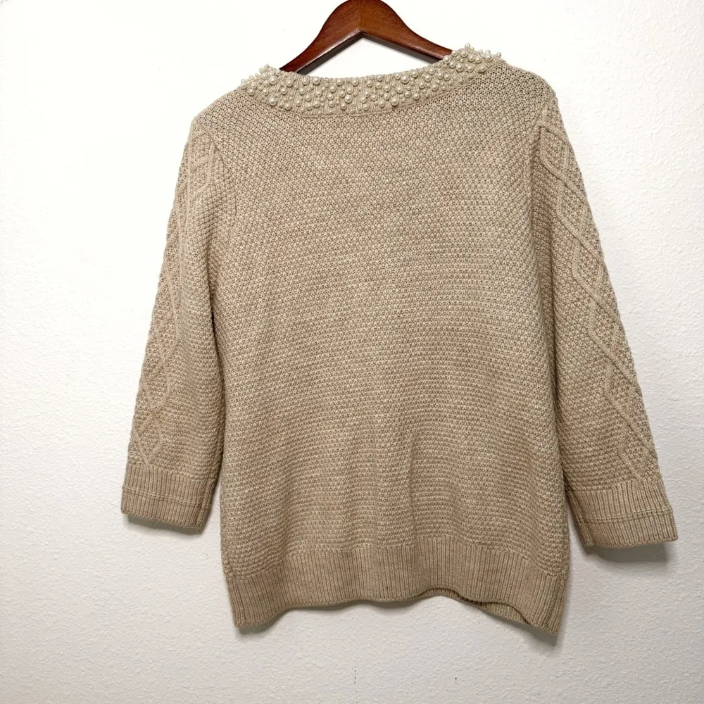 Karl Lagerfeld Paris pearl chunky knit sweater shiny beige size L - Image 9