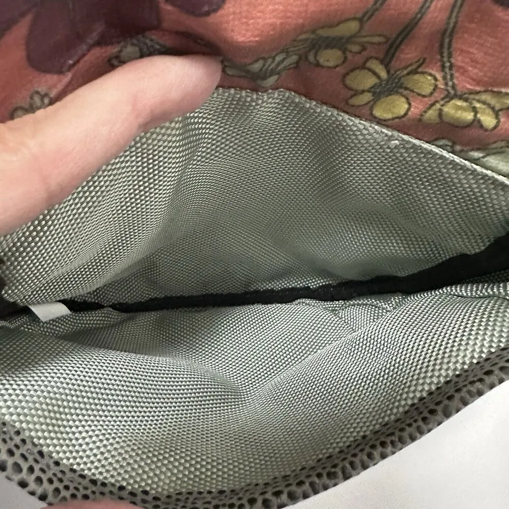 Haiku Vegan Pebbled Leather Crossbody Purse Brown Green Strap Floral Fold Over Gray - Image 6