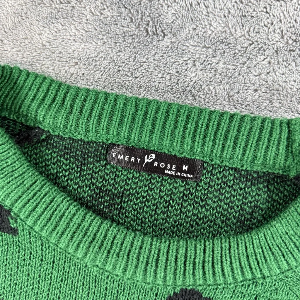 Emery Rose Green Black All Over Bat Sweater Whimsigoth Spooky Chic Goblincore Size M - Image 3