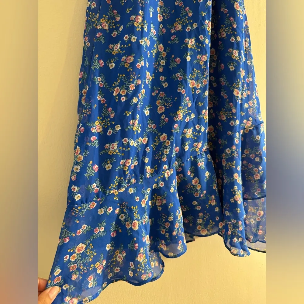 NWT Lulus Spring Dream Blue Floral Print Ruffled Skater Dress Medium sold out! - Image 5