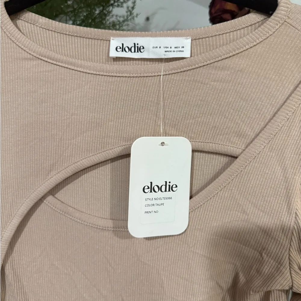 Elodie Tan Asymmetrical Cut Out Bodysuit size small - Image 4