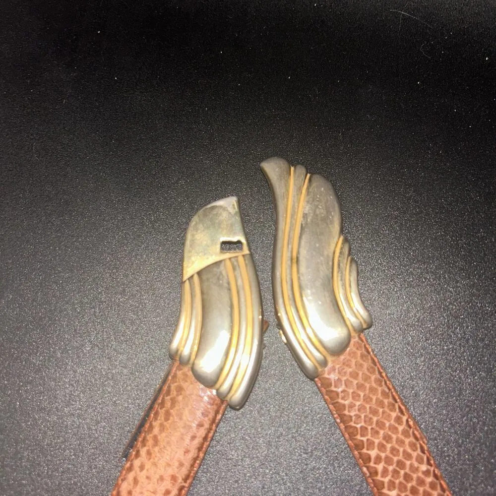 Liz Claiborne Brown Genuine Snake Leather Gold-Tone Buckle Women's Size Medium - Image 5