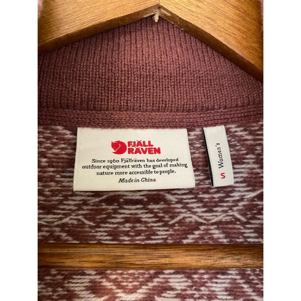 Fjallraven Snow Cardigan Mesa Purple Full Zip 100% Wool Off White EUC S $385 - Image 3