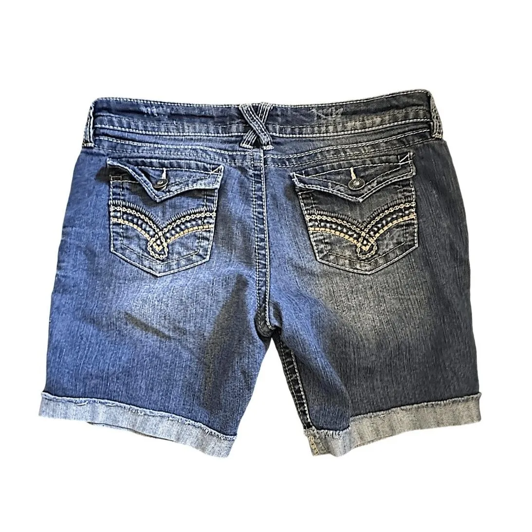WallFlower Juniors Distressed Cuffed Hem Bling Denim Shorts Blue Y2K Trendy - Image 3