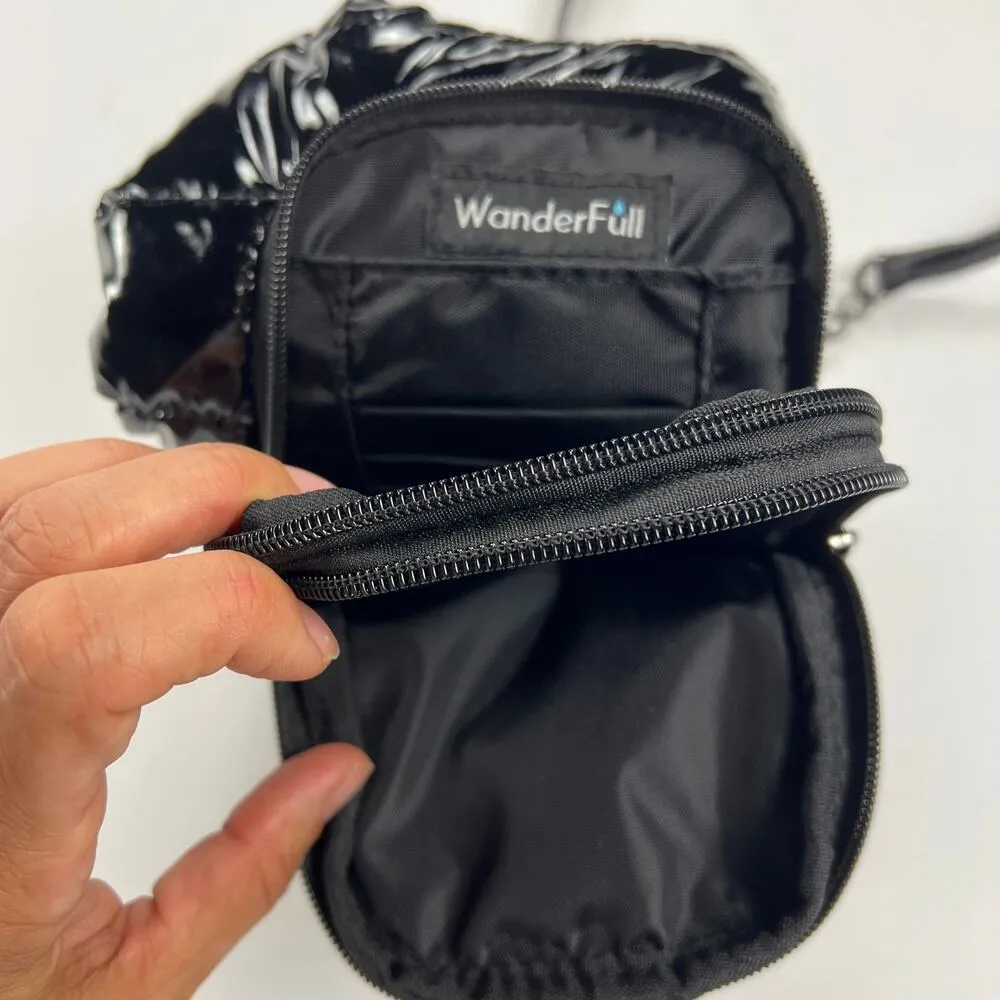 WanderFull HydroBag Water Bottle Carrier Quilted Crossbody Bag Glossy Black - Image 10