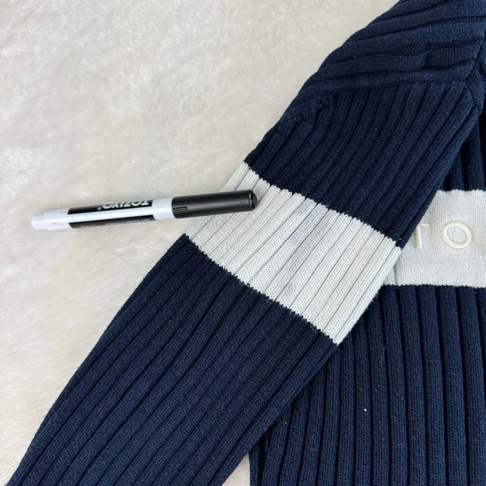 Vintage Y2K Tommy Hilfiger Spellout Logo‎ Sweater Womens Size L Navy Ribbed Snap - Image 8