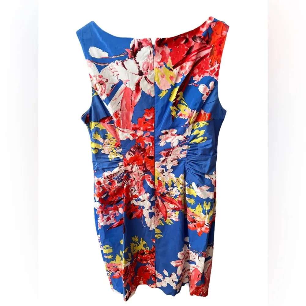 Adrianna Papell Blue Floral Sleeveless Sheath Midi Dress - Image 4