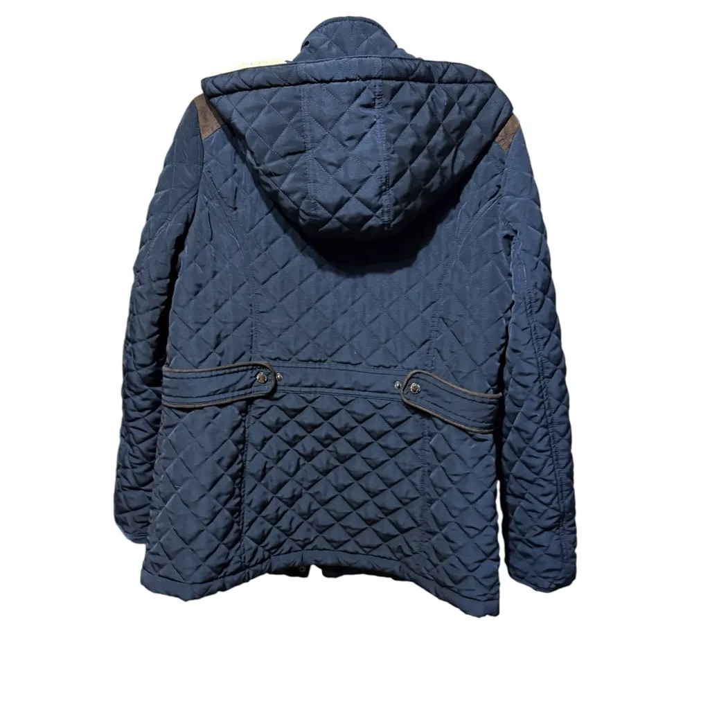 Laundry by Shelli Segal Fleece-Lined Hooded Coat Navy Blue Quilted Sz L - Image 4