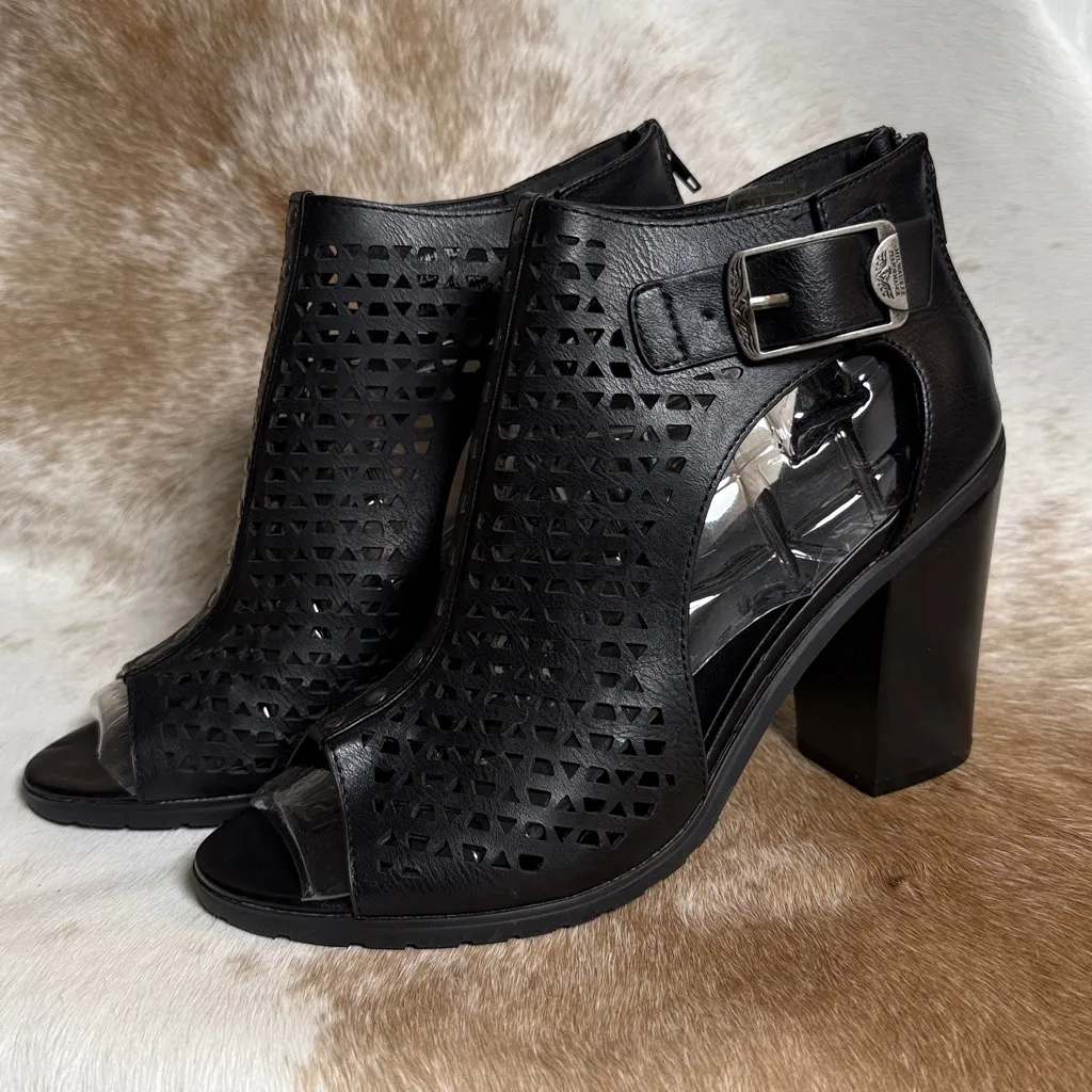 MILWAUKEE PERFORMANCE WOMEN'S PLATFORM HEEL MESH TOP SANDALS Size 10 B13 Black - Image 9