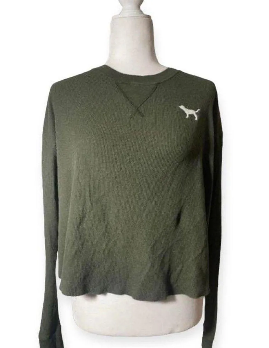 PINK Y2K Olive Green Thermal Long Sleeve Top - Image 2