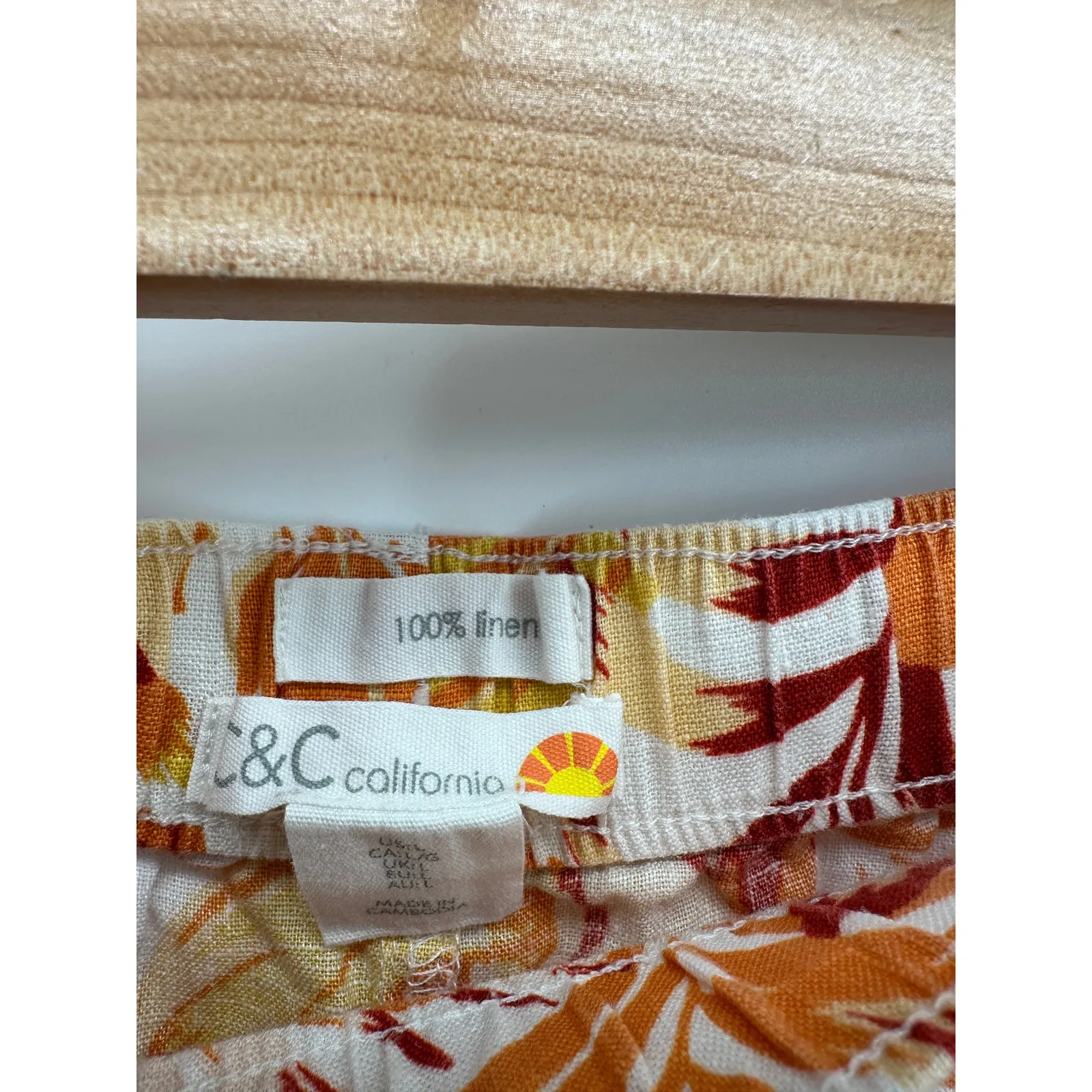 C&C California Womens Orange Tropical Linen Shorts Size L Beach Vaca Summer - Image 4