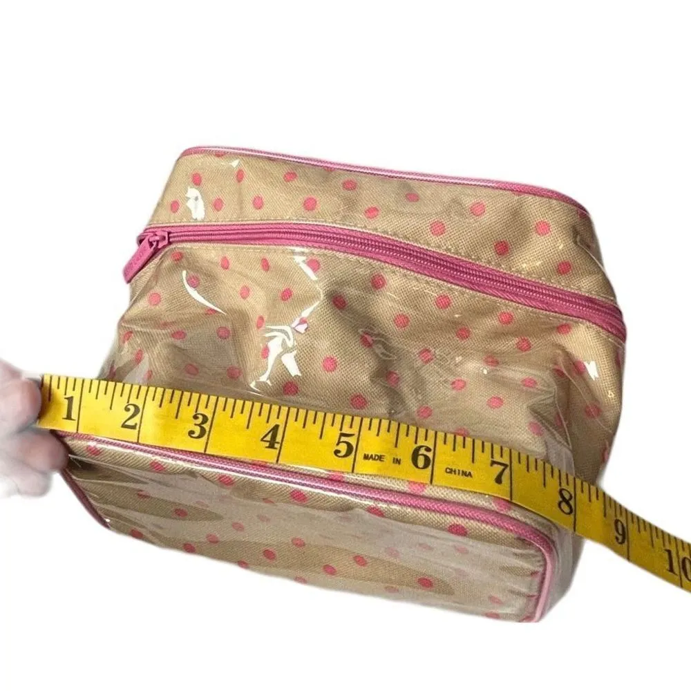 Estee Lauder Beige & Pink Polka Dot Makeup/Travel/Train Case with Zipper - Image 6