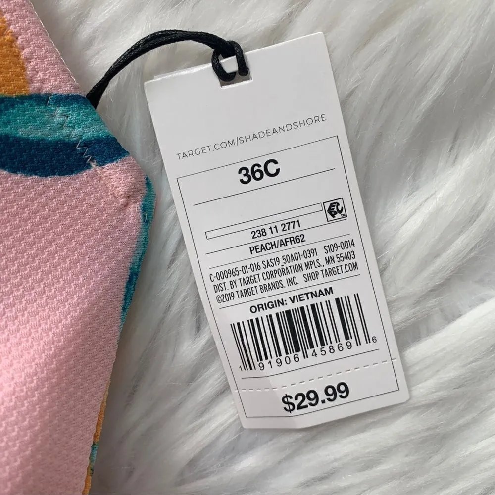 NWT Shade & Shore Grapefruit Tropical Pink Orange Peach Bikini Top Size 36C - Image 6