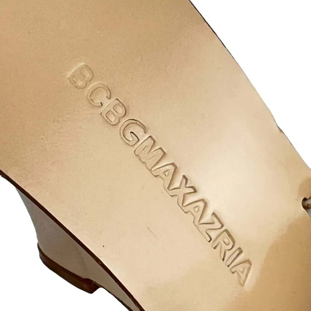 BCBGMaxAzria Wedge Leather Sandals Cream Size 7.5 Mule Strappy Slip-On Open Toe - Image 4