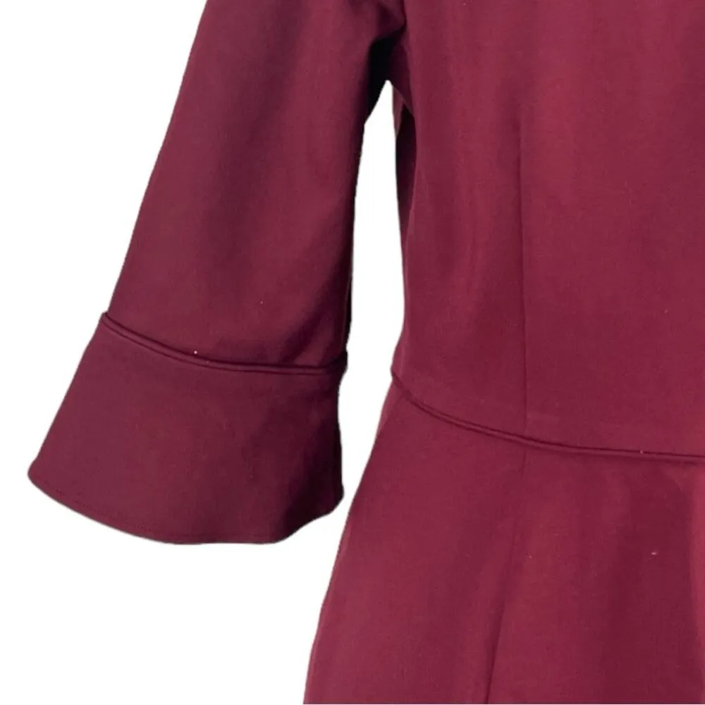 J.Crew Sheath Dress Ponte Knit Bell Sleeves Crew Neck Burgundy Women’s Size 8 - Image 11