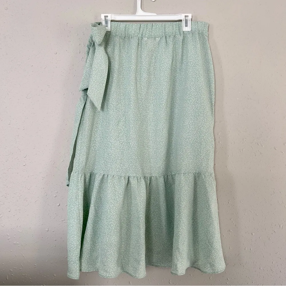 🦋 LC Lauren Conrad Mint Floral Ruffle Midi Skirt Large Medium Easter Spring - Image 2