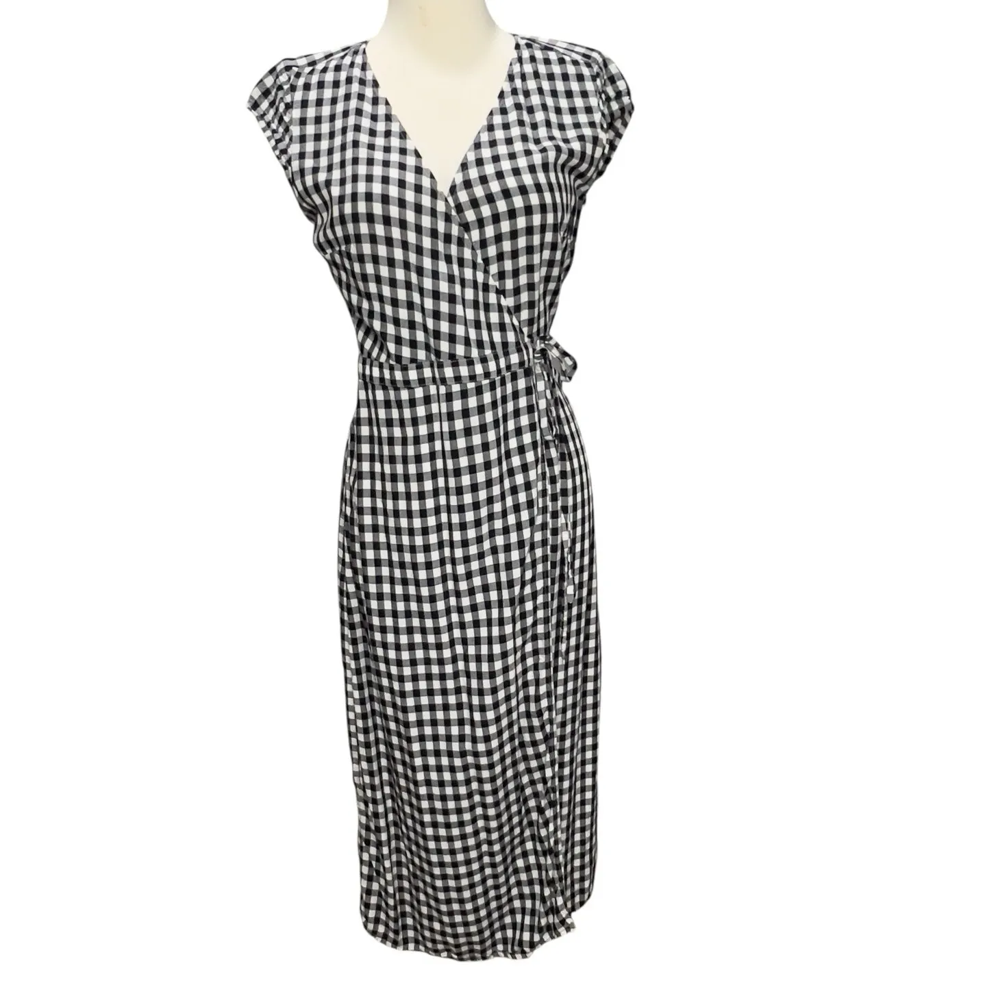 J Crew Midi Wrap Dress Womens XXS Blue White Gingham Viscose Classic Cottagecore - Image 2