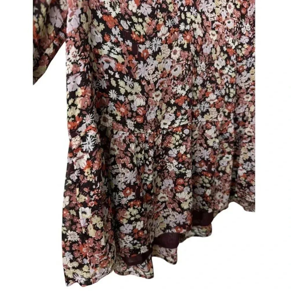 Loft Floral Fall Maroon Long Sleeve Blouse  Size‎ Small - Image 4