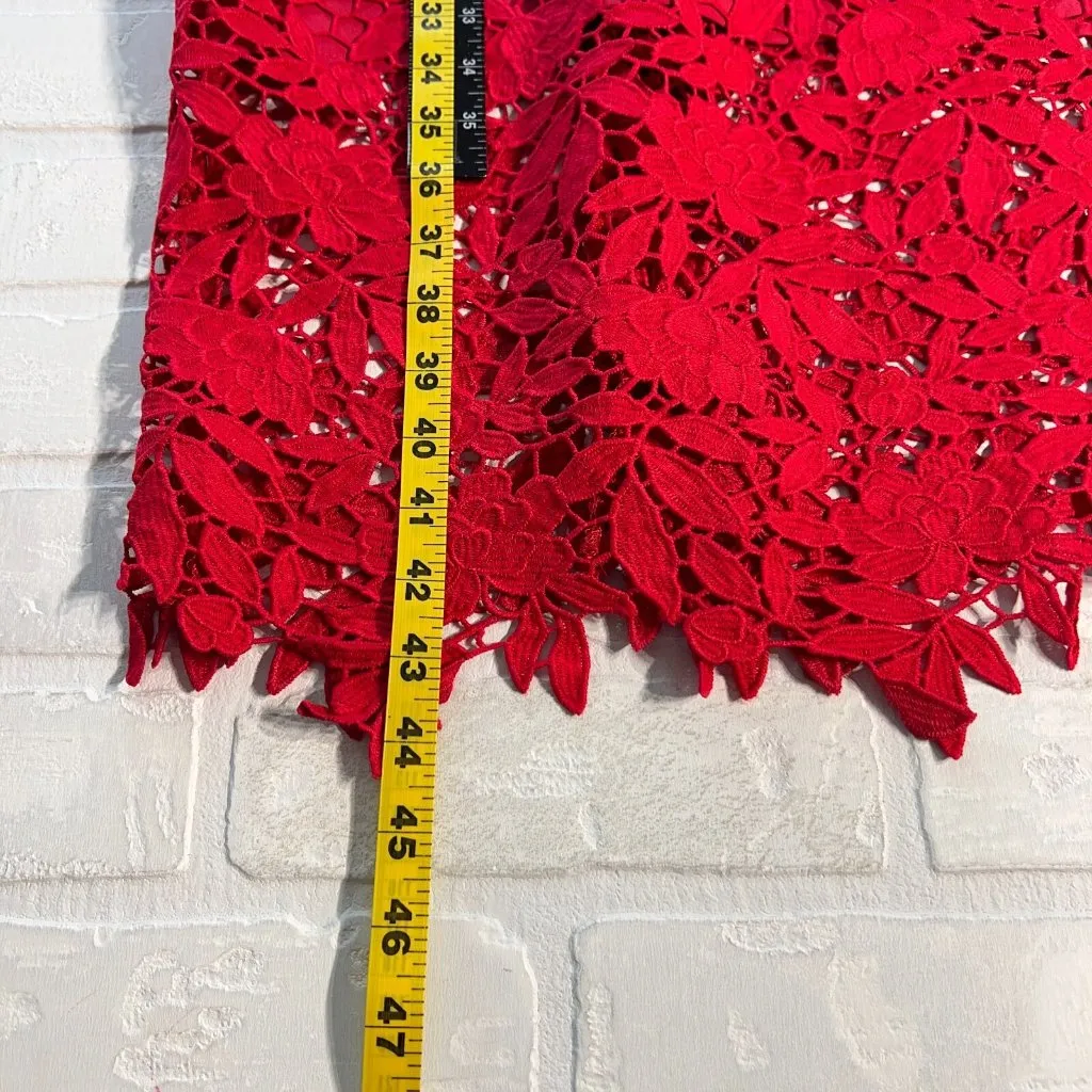 Anthropologie Shoshanna Dress Womens 8 Red Lace Sheath‎ Off Shoulder Fitted Sexy - Image 3