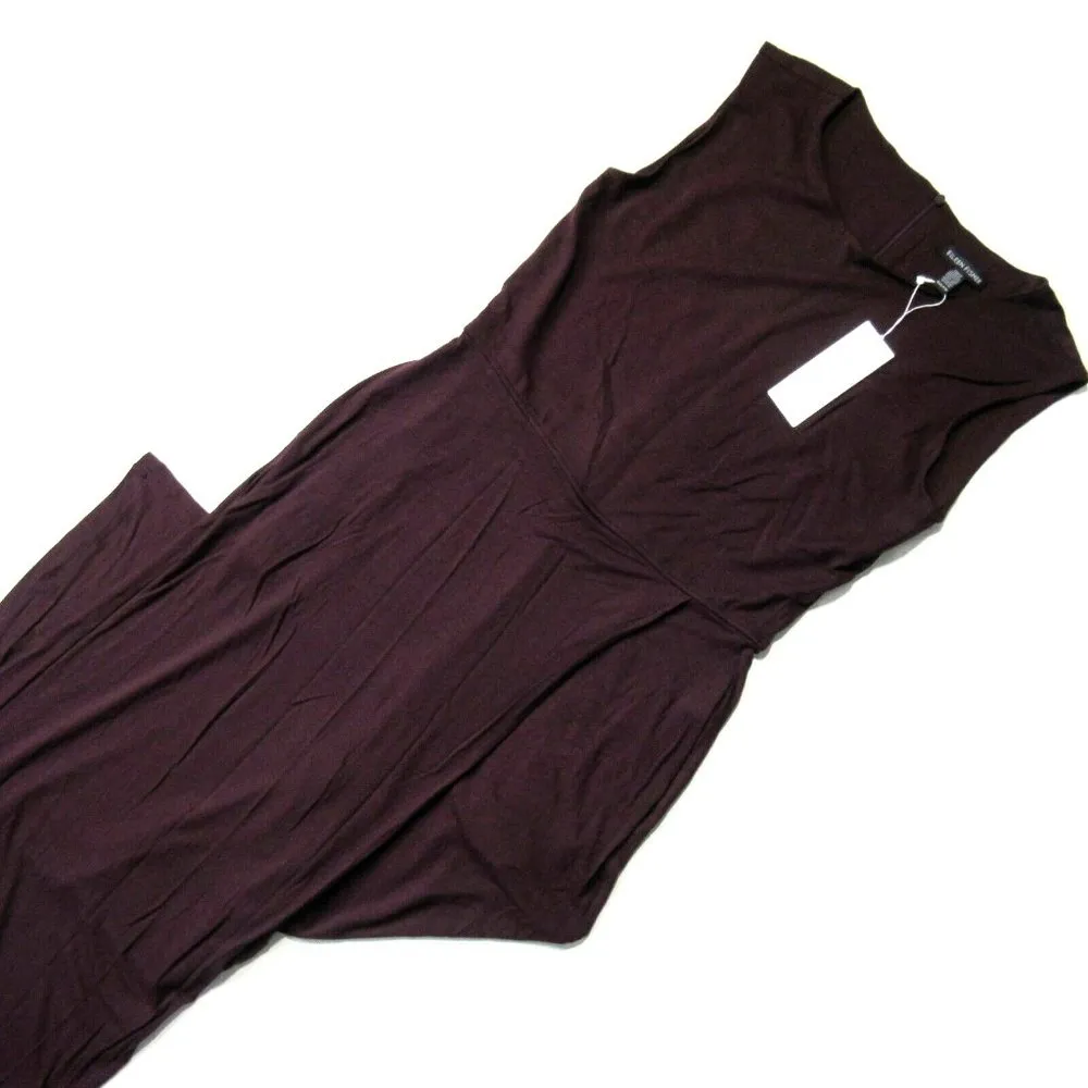 NWT Eileen Fisher Stretch Jersey Cropped Jumper in Cassis Faux-Wrap Jumpsuit XXS - Image 2