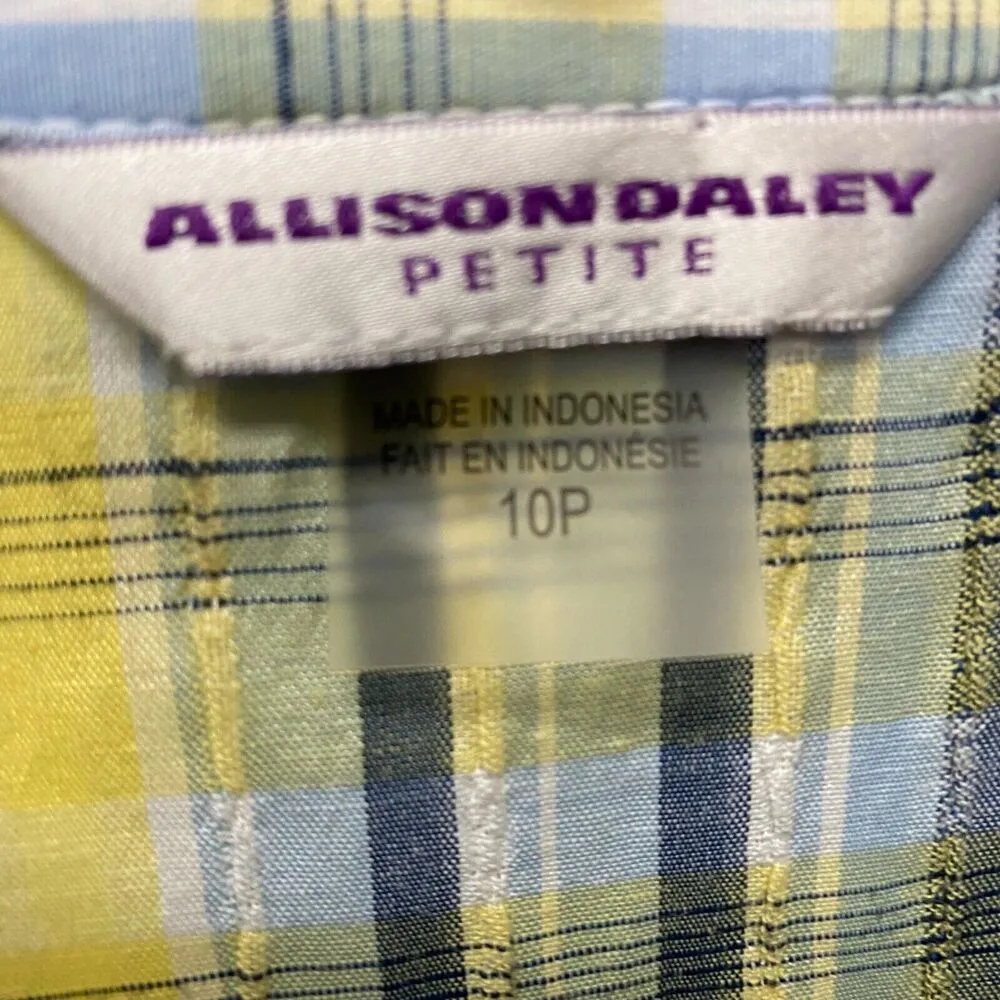 Allison Daley Women’s Shirt Petite 10P Button Up Long Sleeve Yellow Blue Plaid - Image 9