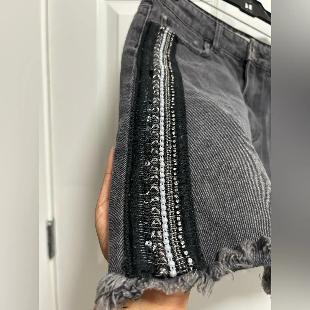 Free People Black Jean Shorts with Embellished Trim - Image 6