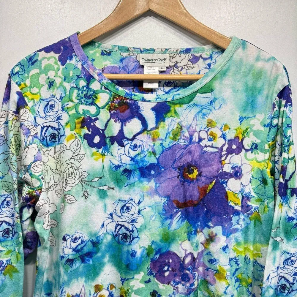 Artsy Colorful Floral Print 3/4 Sleeve Top Size Large - Image 3