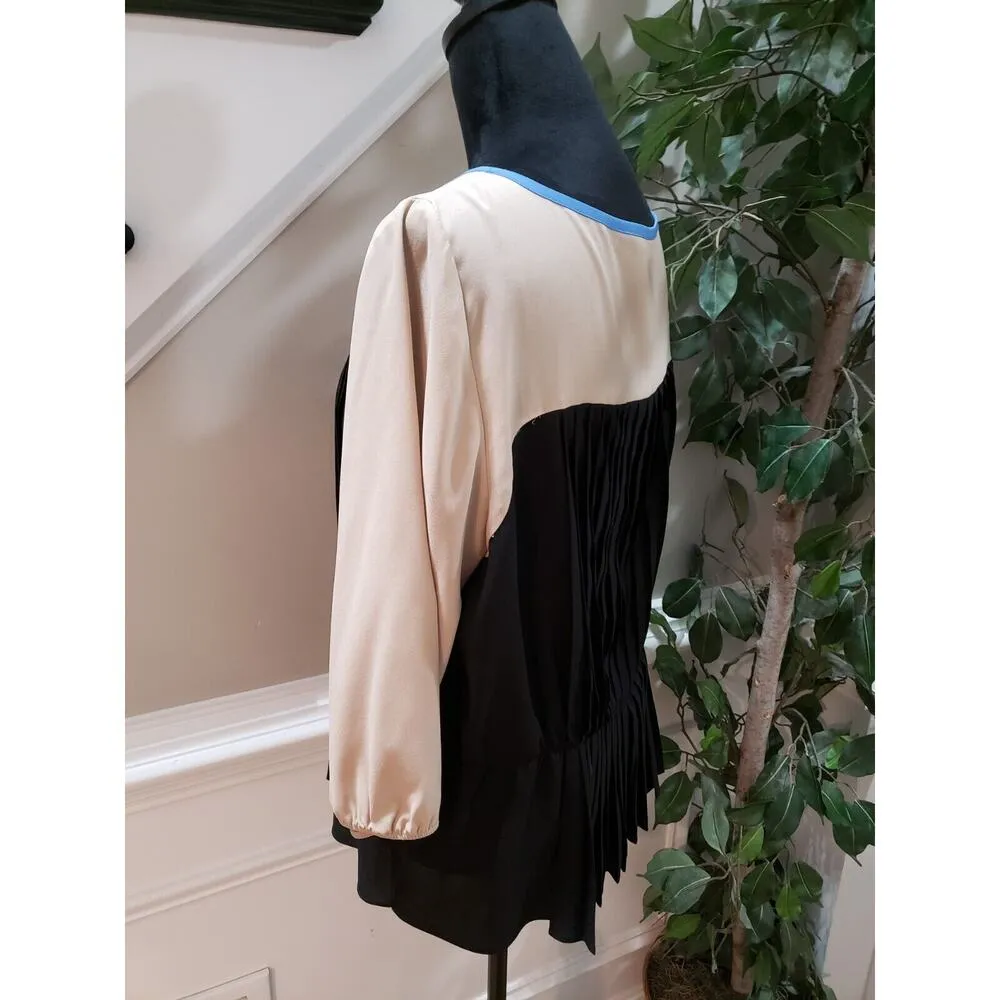 Ann Taylor Women's Beige & Black Polyester Round Neck Long Sleeve Top Blouse XLP - Image 6