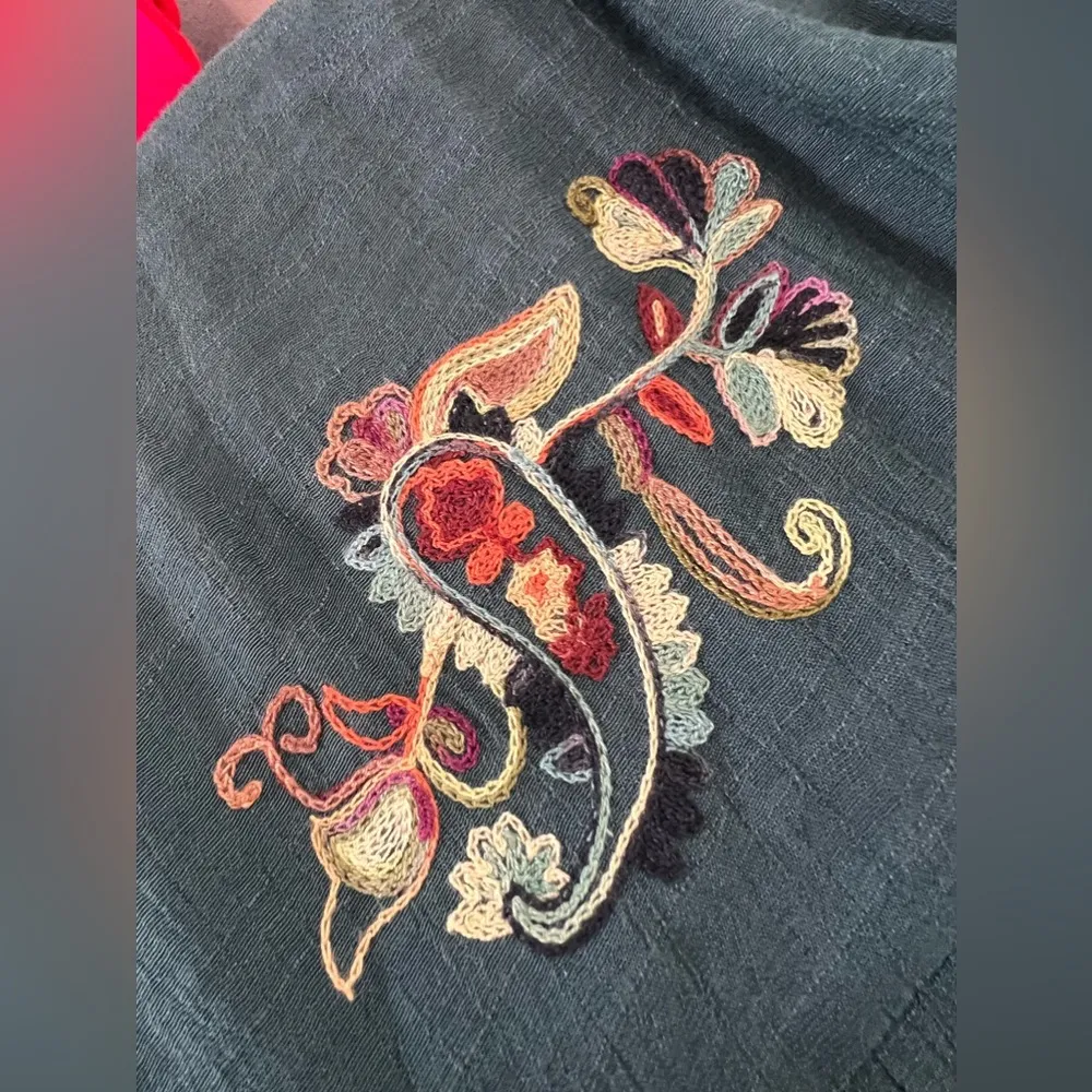 Figueroa & Flower Embroidered Floral Tiered Midi Dress Size XL Green - Image 12