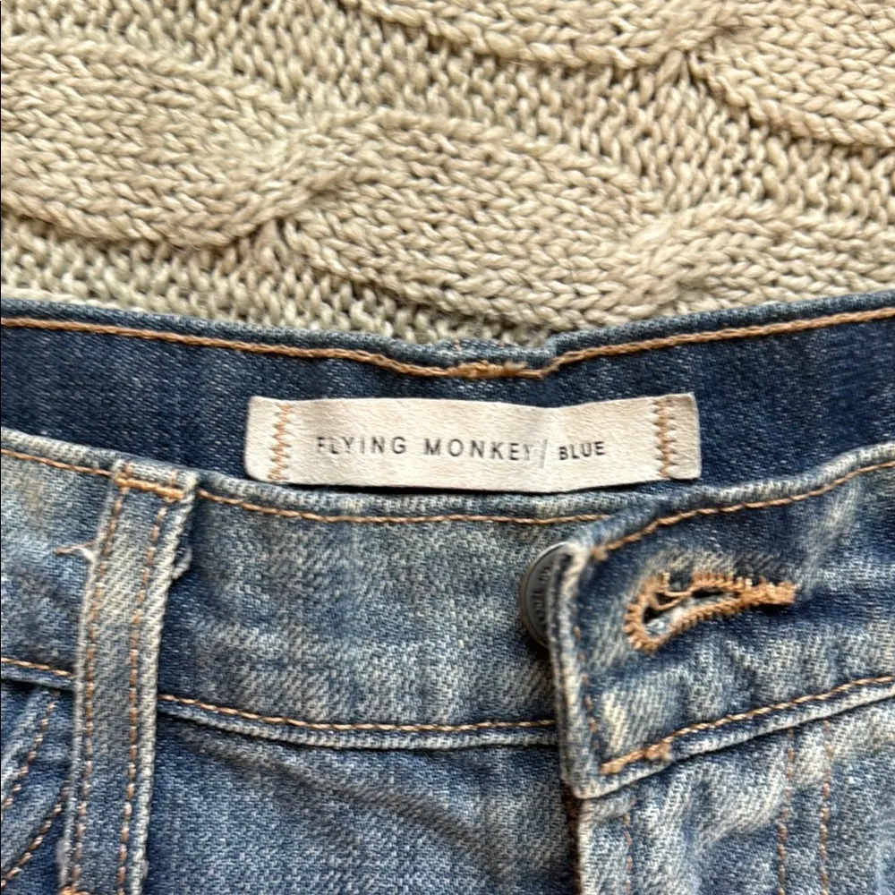 Flying Monkey Blue High-Waisted Jean Shorts with Frayed Hem - Image 2