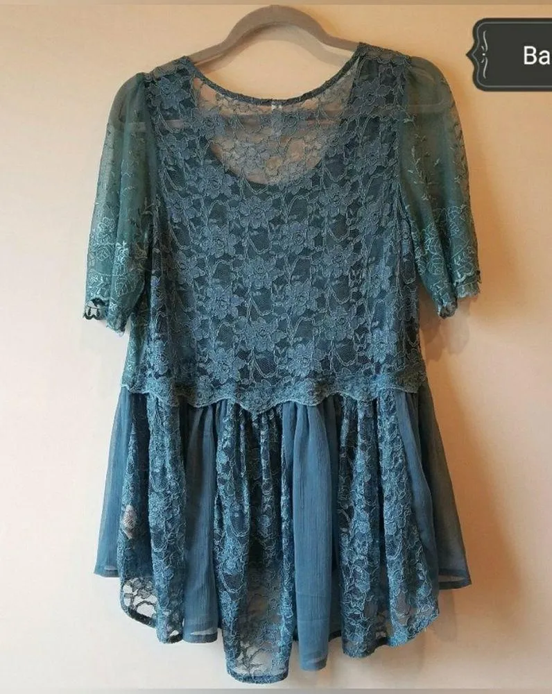 Free People Lace Embroidered Peplum Blouse - Image 3