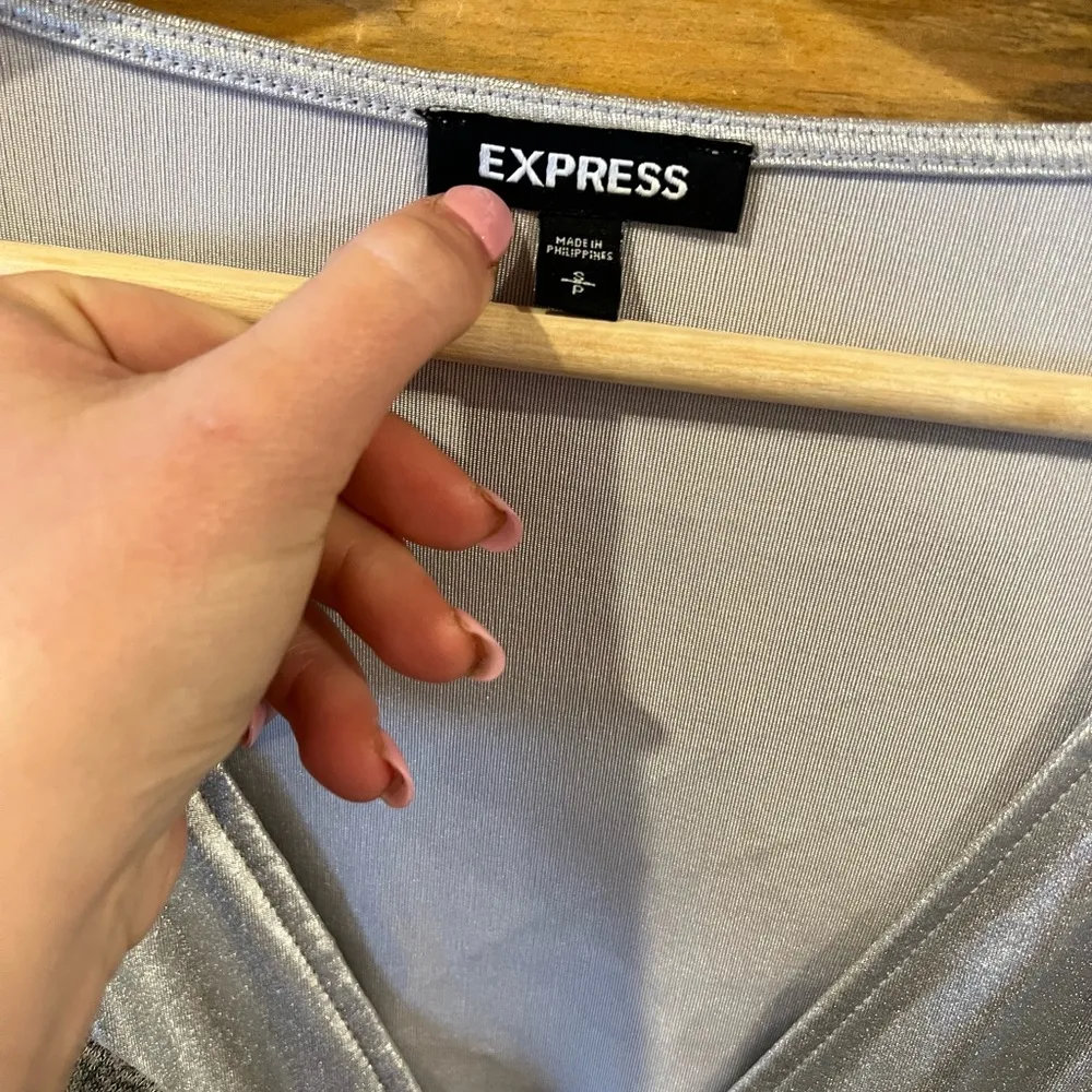 Express Silver Metallic Peplum Long Sleeve - Image 2